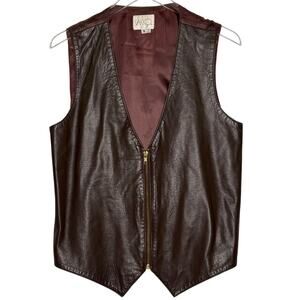 Vakko Vintage Brown Leather Vest S Mens Unisex Zip Closure Western Rodeo Boho